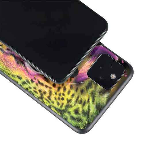 Neon Rainbow Cheetah with Rose by Sheena Pike Google Pixel 5a Skin